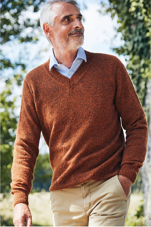 Pull en laine homme ymv bam.CHINE COGNAC